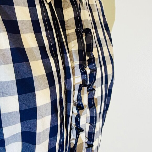Tommy Hilfiger Navy/White Gingham Sleeveless Ruffle Button-up Size S- Like New! - Picture 3 of 10